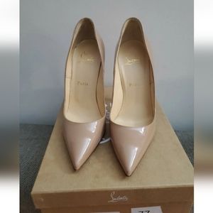 Christian Louboutin So Kate 120 Size 38.5 Nude Patent Pumps. Condition worn once